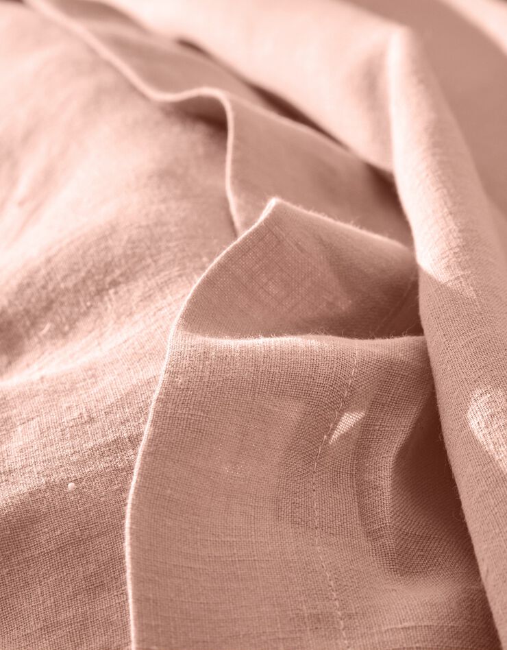 Bedlinnen in effen gewassen linnen (roze)