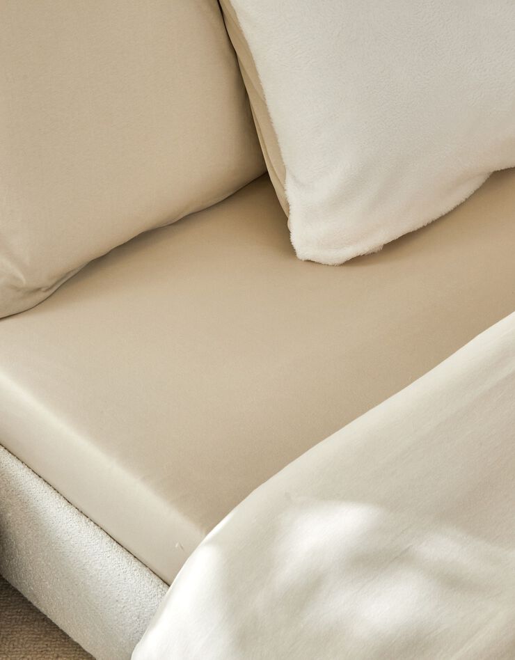 Omkeerbaar bedlinnen in jerseyfleece met pluchetouch (zandkleur)