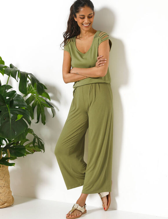 T-shirt maille unie, la&ccedil;age &eacute;paules (vert mousse)