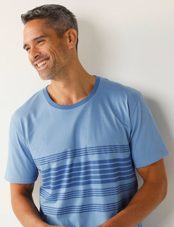 Pyjama short coton rayé (bleu)