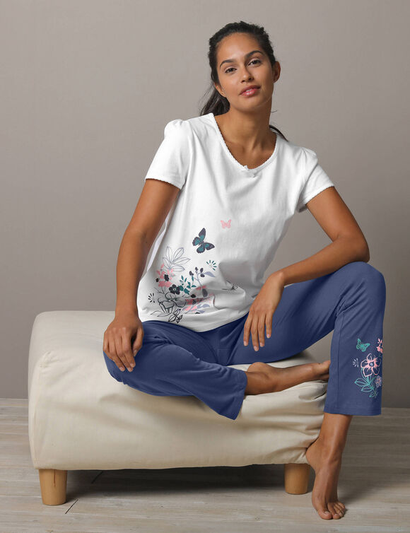 Tee-shirt imprimé placé bucolique - manches courtes (blanc)