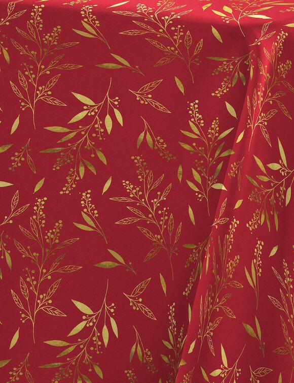 Nappe motif végétal métallisé (rouge / doré)