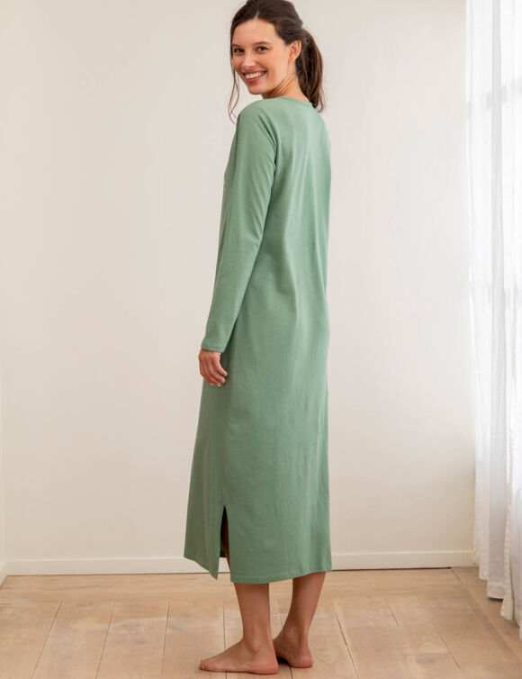 Chemise de nuit longue manches longues imprim&eacute; coeur floral  (kaki)