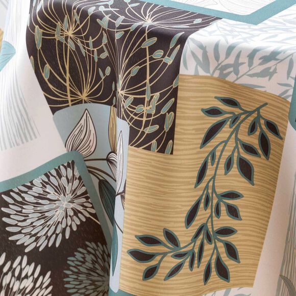 Nappe imprimé patchwork feuilles entretien facile (vert sauge)