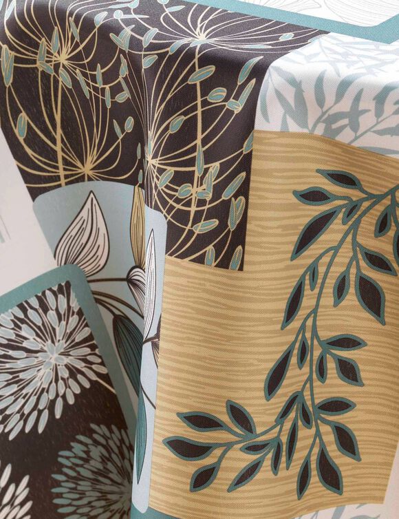 Nappe imprimé patchwork feuilles entretien facile (vert sauge)