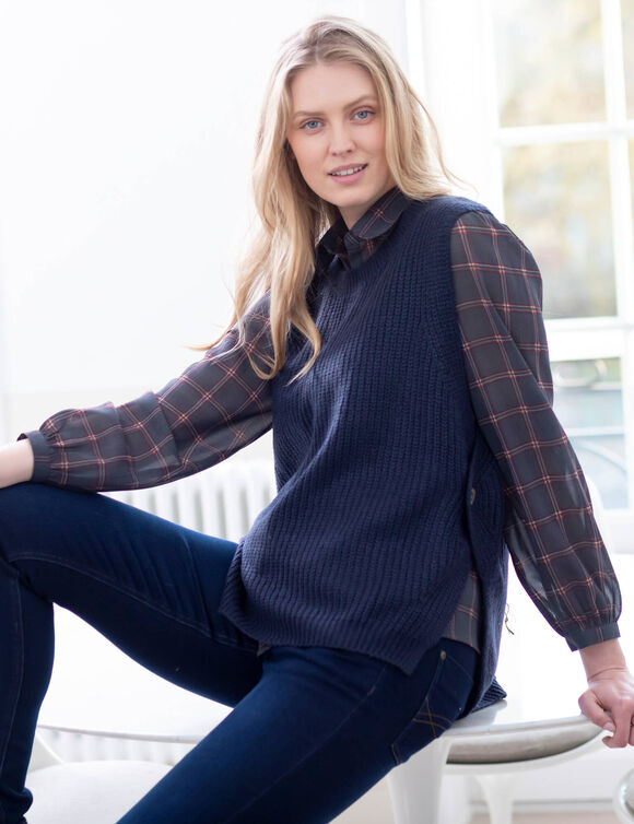 Pull sans manches, forme boite (marine)