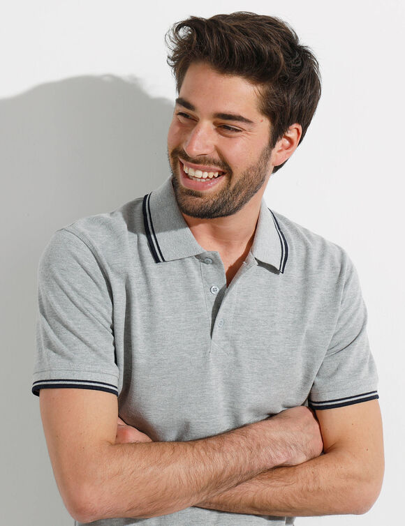 Polo uni maille piquée manches courtes (gris chiné)