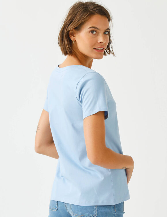 T-shirt col V imprim&eacute; dor&eacute; (bleu clair)