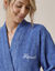 Peignoir mixte adulte uni coton éponge bouclette col kimono personnalisé (bleu dur)