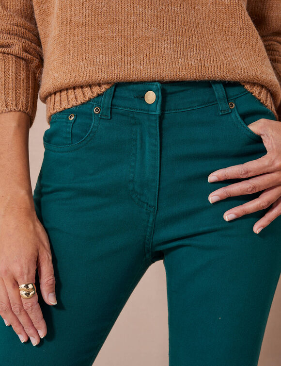 Pantalon 7/8ème fuselé stretch uni (vert sapin)