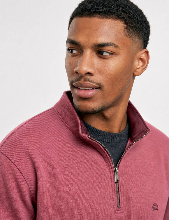 Warm sweatshirt met hoge kraag en ritssluiting, van geribd tricot (DONKERROZE)