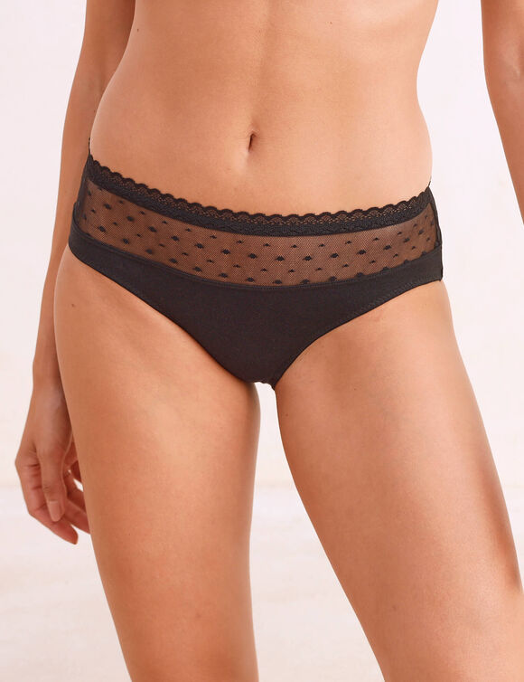Culotte coton stretch et tulle plumetis Kalaoa - lot de 2 (noir)