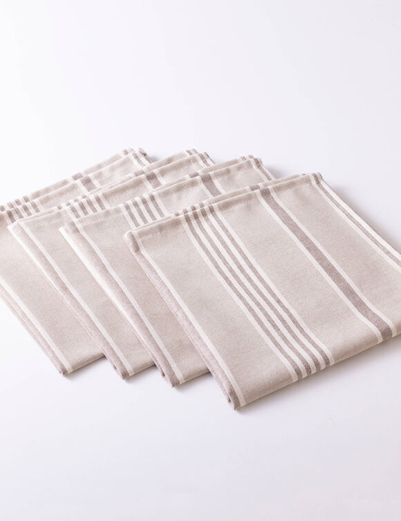 Serviettes de table rayées - lot de 4 (écru / gris)