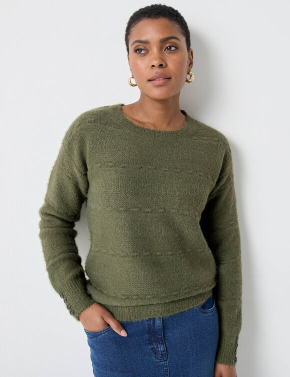 Pull col rond, maille poilue fantaisie (vert tilleul)
