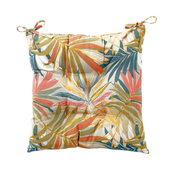 Galette de chaise imprim&eacute; feuillage - lot de 2 (vert / curry / taupe)