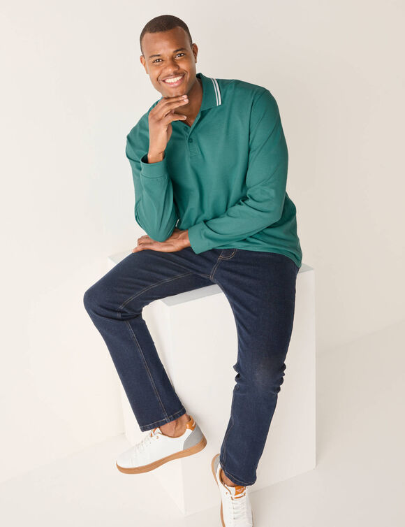 Effen polo in piqu&eacute;tricot met lange mouwen (celadon)