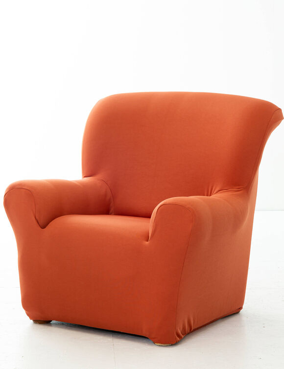 Effen, bi-rekbare hoes voor fauteuil en zitbank (terracotta)