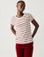 T-shirt ray&eacute; en fils teints col rond, manches courtes (&eacute;cru / rose)