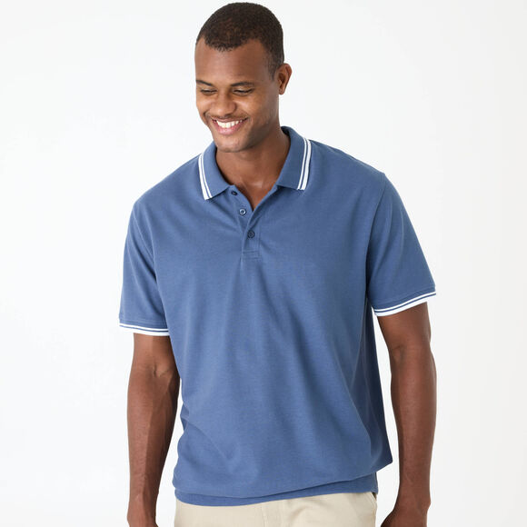 Comfortabele polo in piqu&eacute;tricot, korte mouwen (jeansblauw)