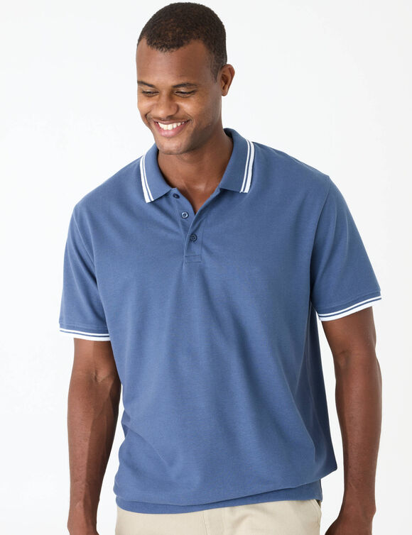 Polo maille piqu&eacute;e confort manches courtes  (bleu jean)