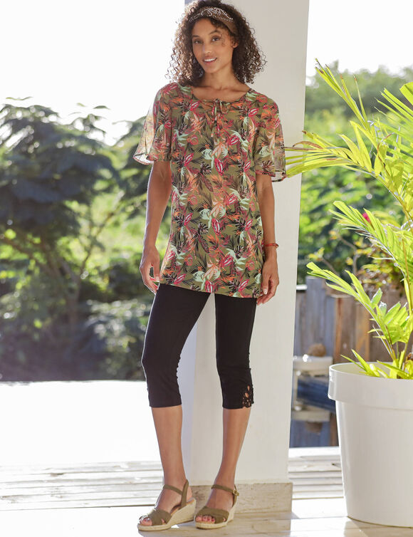 Tunique voile imprimée (kaki / rose)