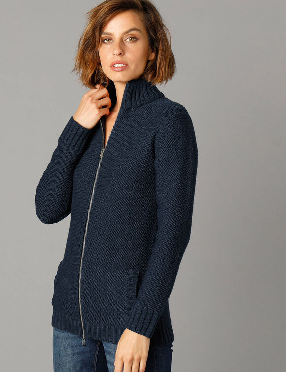 Gilet zippé 30% laine (marine)