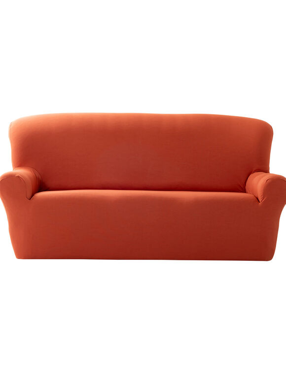 Effen, bi-rekbare hoes voor fauteuil en zitbank (terracotta)