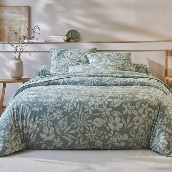 Linge de lit Céline en coton imprimé floral (eucalyptus)