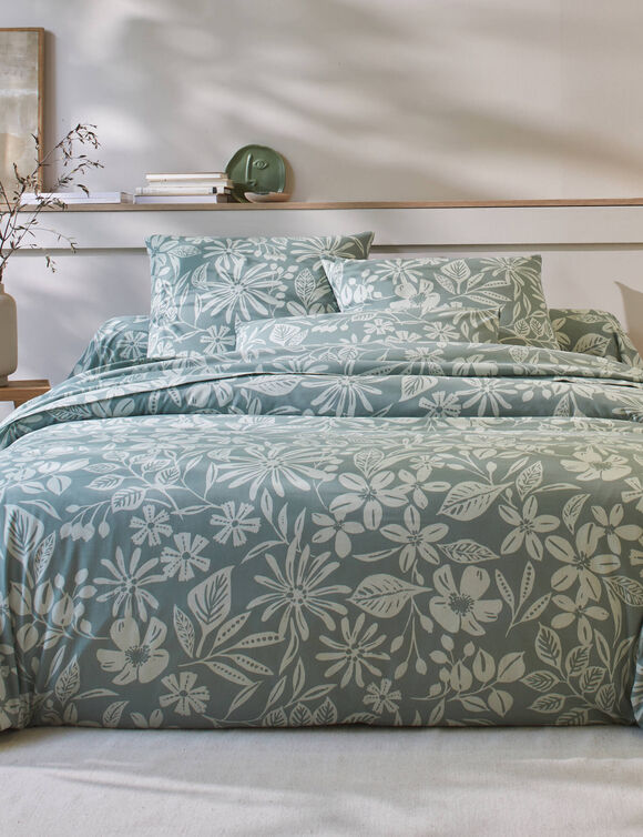 Bedlinnen Céline, in katoen met bloemenprint (eucalyptus)