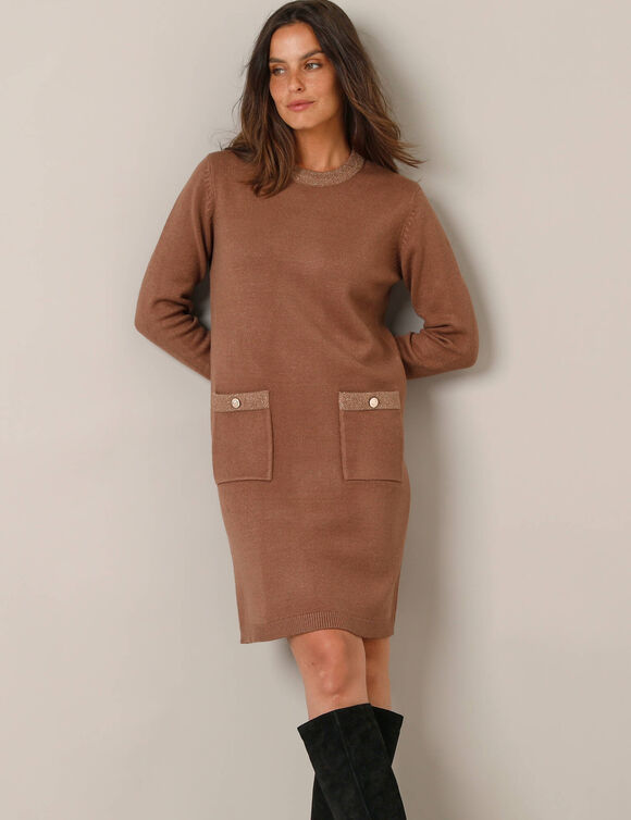 Robe pull détails brillants, 2 poches (noisette)