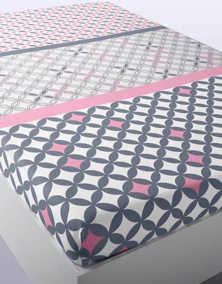 Bedlinnen Marlox in katoen met geometrische motieven (grijs / roze)