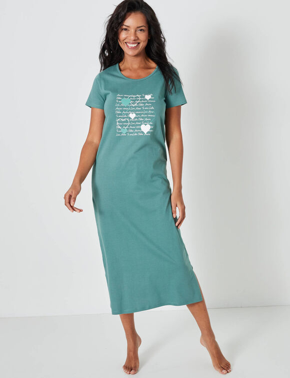 Chemise de nuit longue imprim&eacute;e c&oelig;urs (kaki)