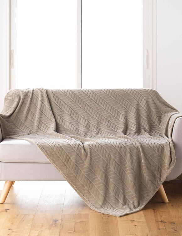 Plaid polaire reli&eacute;f&eacute; toucher peluche  (taupe)