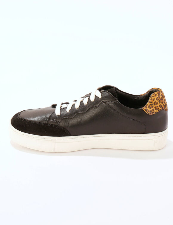 Leren sneakers met veters, 2 paar veters (zwart)
