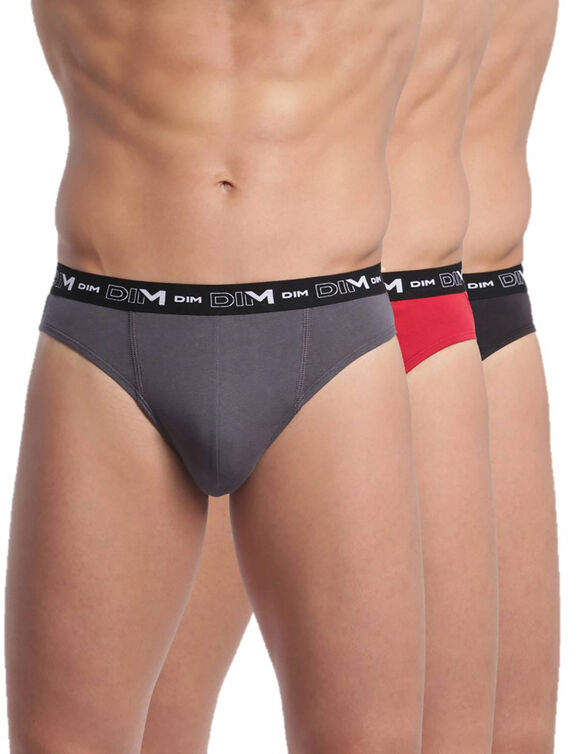 Slip ferm&eacute; taille basse Dim - lot de 3 (noir + rouge + gris)