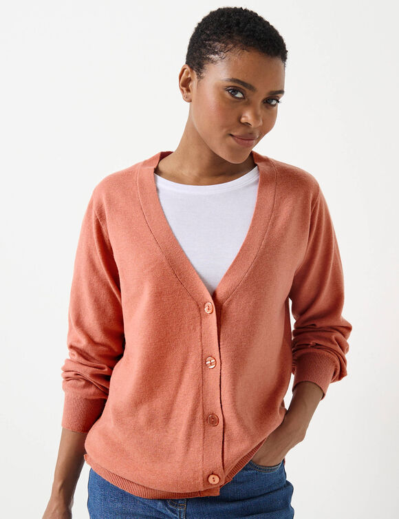 Gilet boutonn&eacute; col V, laine d'agneau (rose chin&eacute;)