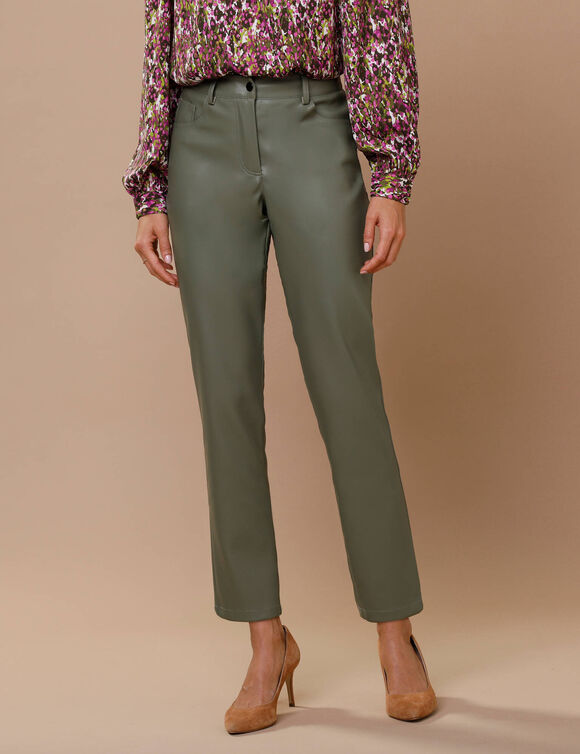 Pantalon fuselé 7/8ème, aspect cuir** (kaki)