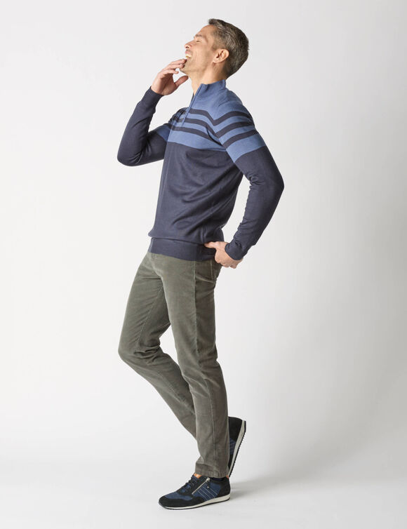 Pull rayé col montant zippé (marine / bleu)