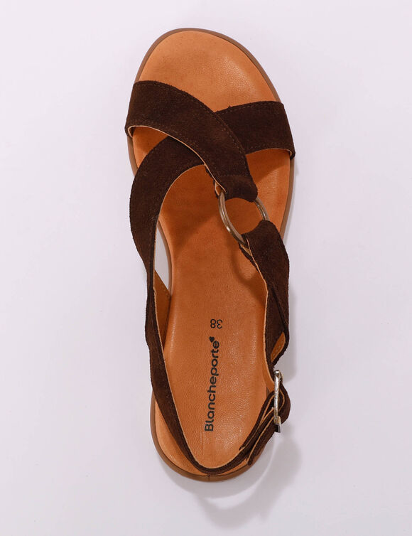 Sandales brides crois&eacute;es en cro&ucirc;te de cuir (chocolat)