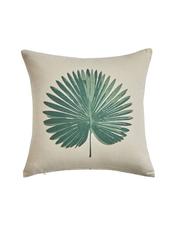 Kussen met palmbladerenprint (zandkleur / groen)