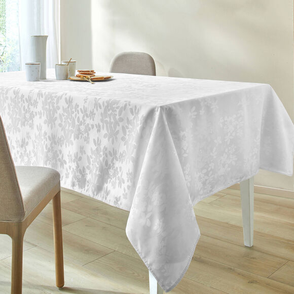 Nappe damass&eacute;e feuillages (blanc)