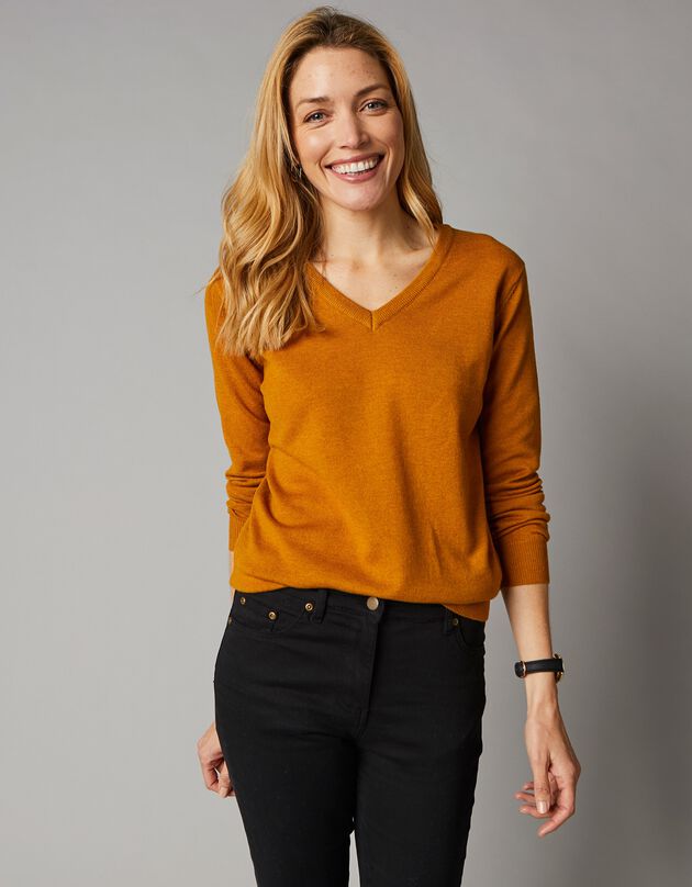Pull col V, laine d'agneau (ocre)