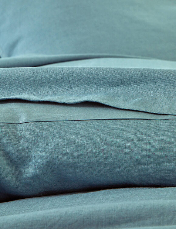 Linge de lit uni biface lin lav&eacute; / coton lav&eacute;  (bleu gris&eacute;)