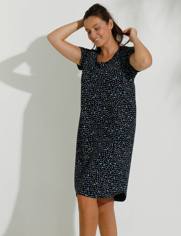 Chemise de nuit coton imprimé "coeurs" (noir)