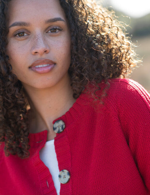 Cardigan boutonné maille fantaisie (rouge)