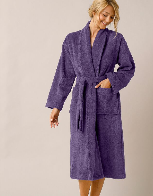 Badjas in lusjesbadstof met sjaalkraag, unisex volwassenen (aubergine)