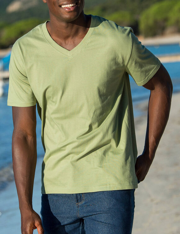 Tee-shirt col V manches courtes - lot de 3 (orange + vert + jaune)