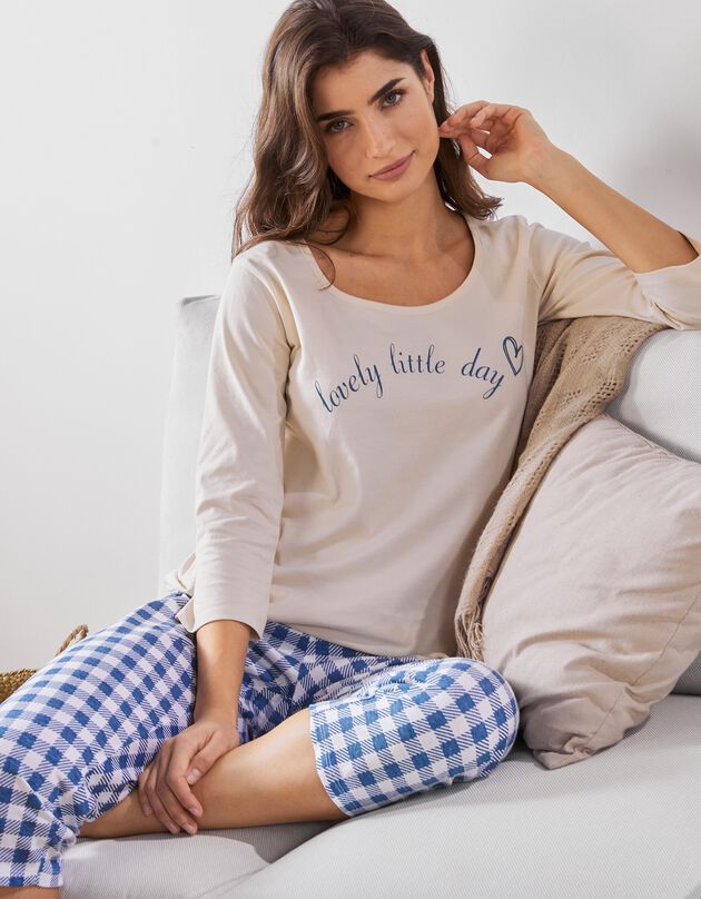Korte pyjama in katoen 'lovely day' (beige / blauw)