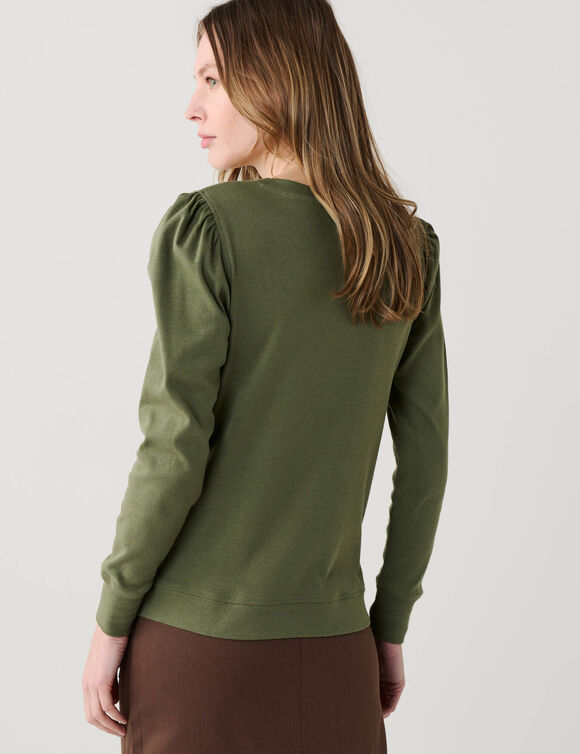 T-shirt manches longues, imprim&eacute; brillant (kaki)