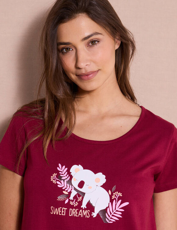 Chemise de nuit courte à manches courtes, imprimé koala (cerise)